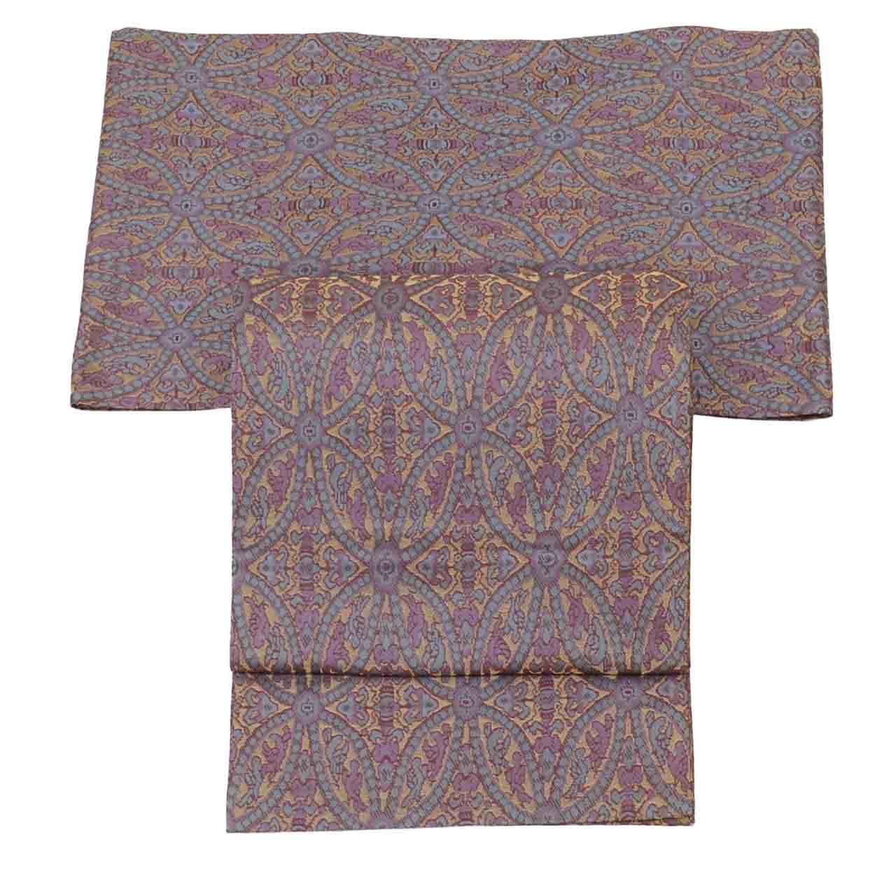 Vintage Japanese Obi | Maru-obi | Purple Silk | Shippo Pattern | Gold Thread | Reversible | Excellent | Sustainable | uu1584b