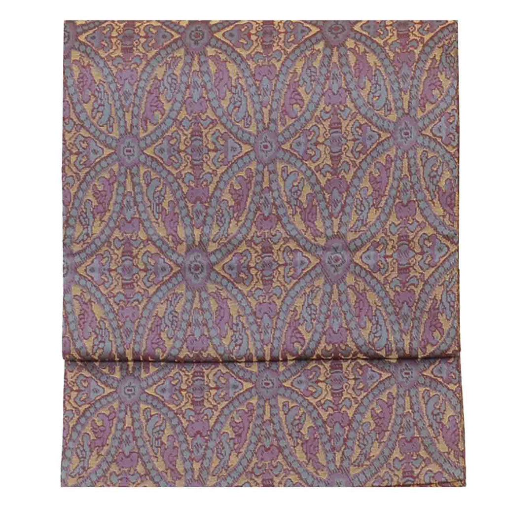 Vintage Japanese Obi | Maru-obi | Purple Silk | Shippo Pattern | Gold Thread | Reversible | Excellent | Sustainable | uu1584b