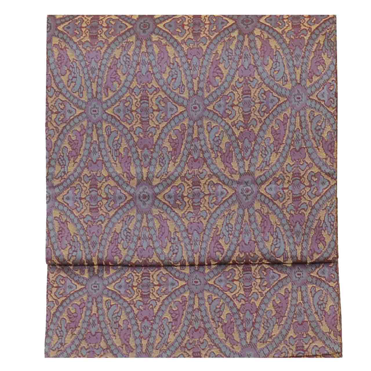Vintage Japanese Obi | Maru-obi | Purple Silk | Shippo Pattern | Gold Thread | Reversible | Excellent | Sustainable | uu1584b