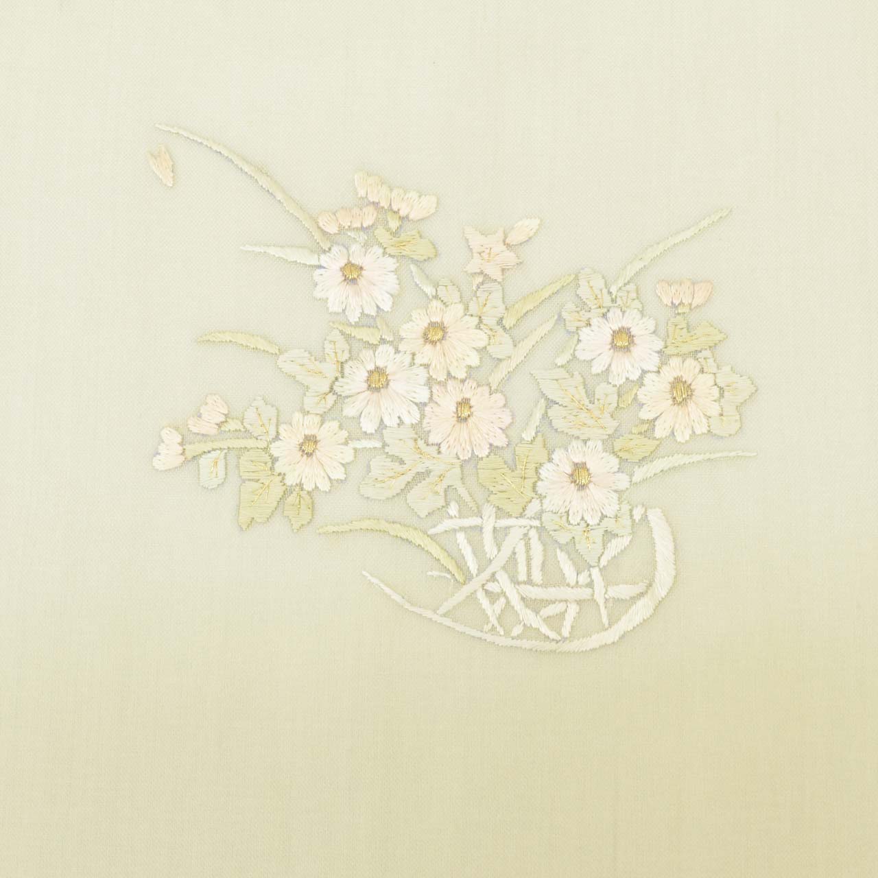 Vintage Japanese Obi | Summer Nagoya Obi | Green Silk Sha | Flower Basket | Embroidery | Sustainable | uu1587b