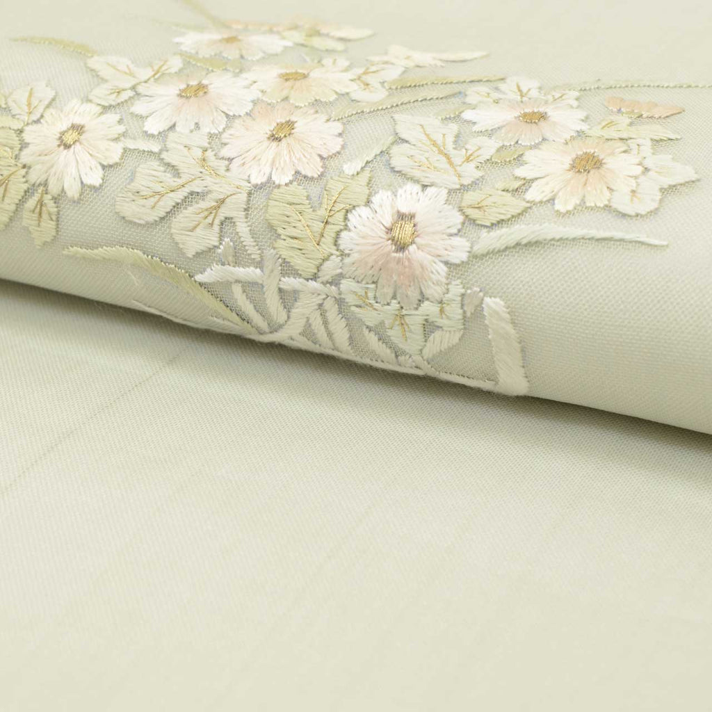 Vintage Japanese Obi | Summer Nagoya Obi | Green Silk Sha | Flower Basket | Embroidery | Sustainable | uu1587b