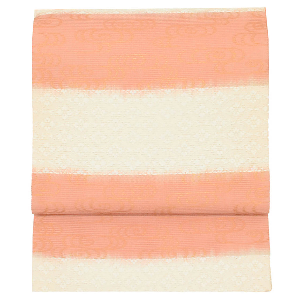 Vintage Japanese Obi | Summer Fukuro Obi | White Pink Silk Ro | Shippo Kanze Water | Gold Thread | Excellent | Sustainable | uu1589b