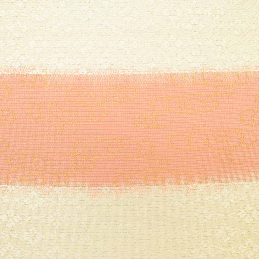 Vintage Japanese Obi | Summer Fukuro Obi | White Pink Silk Ro | Shippo Kanze Water | Gold Thread | Excellent | Sustainable | uu1589b