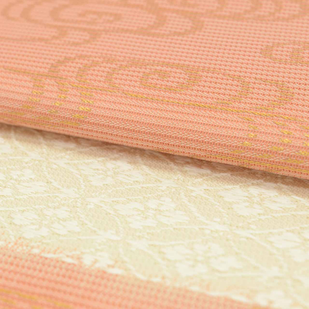 Vintage Japanese Obi | Summer Fukuro Obi | White Pink Silk Ro | Shippo Kanze Water | Gold Thread | Excellent | Sustainable | uu1589b