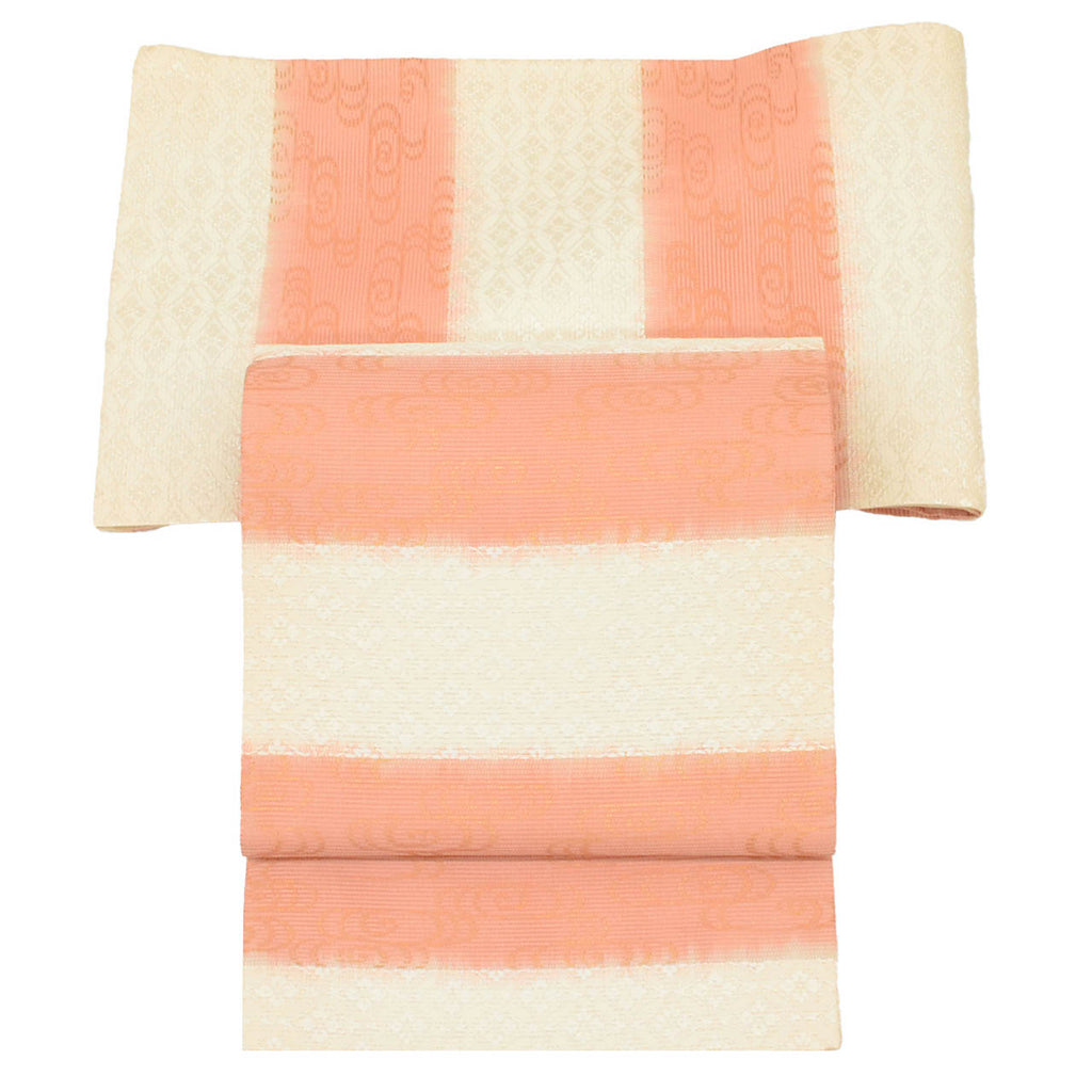 Vintage Japanese Obi | Summer Fukuro Obi | White Pink Silk Ro | Shippo Kanze Water | Gold Thread | Excellent | Sustainable | uu1589b