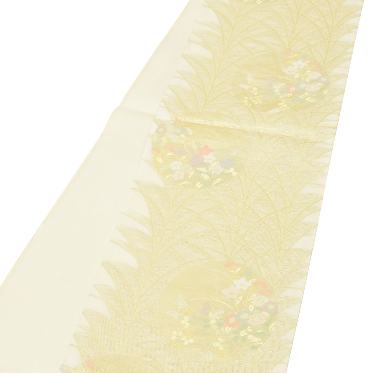 Vintage Japanese Obi | Summer Fukuro Obi | White Silk Sha | Shibagaki Floral | Gold Thread | Excellent | Sustainable | uu1593b