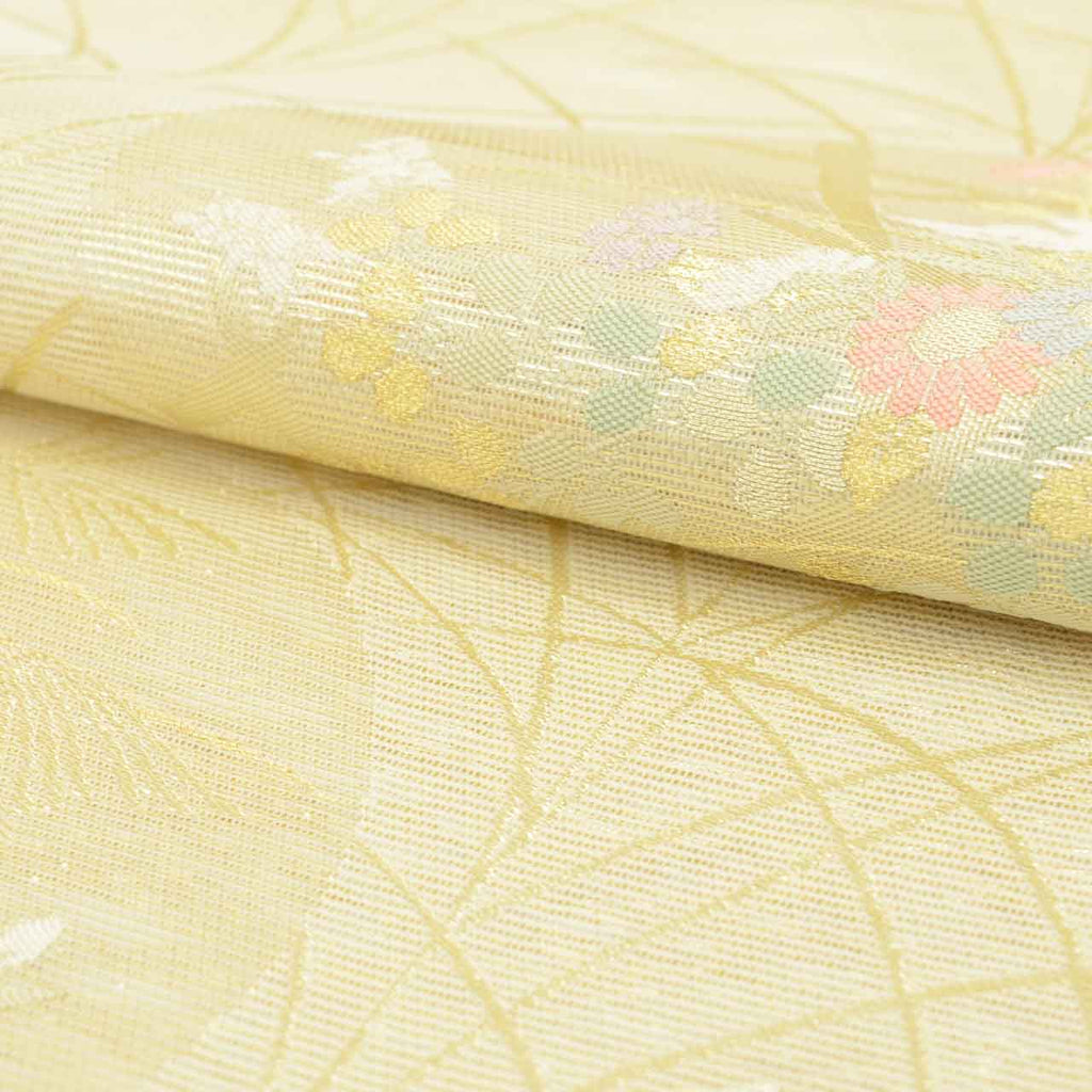 Vintage Japanese Obi | Summer Fukuro Obi | White Silk Sha | Shibagaki Floral | Gold Thread | Excellent | Sustainable | uu1593b