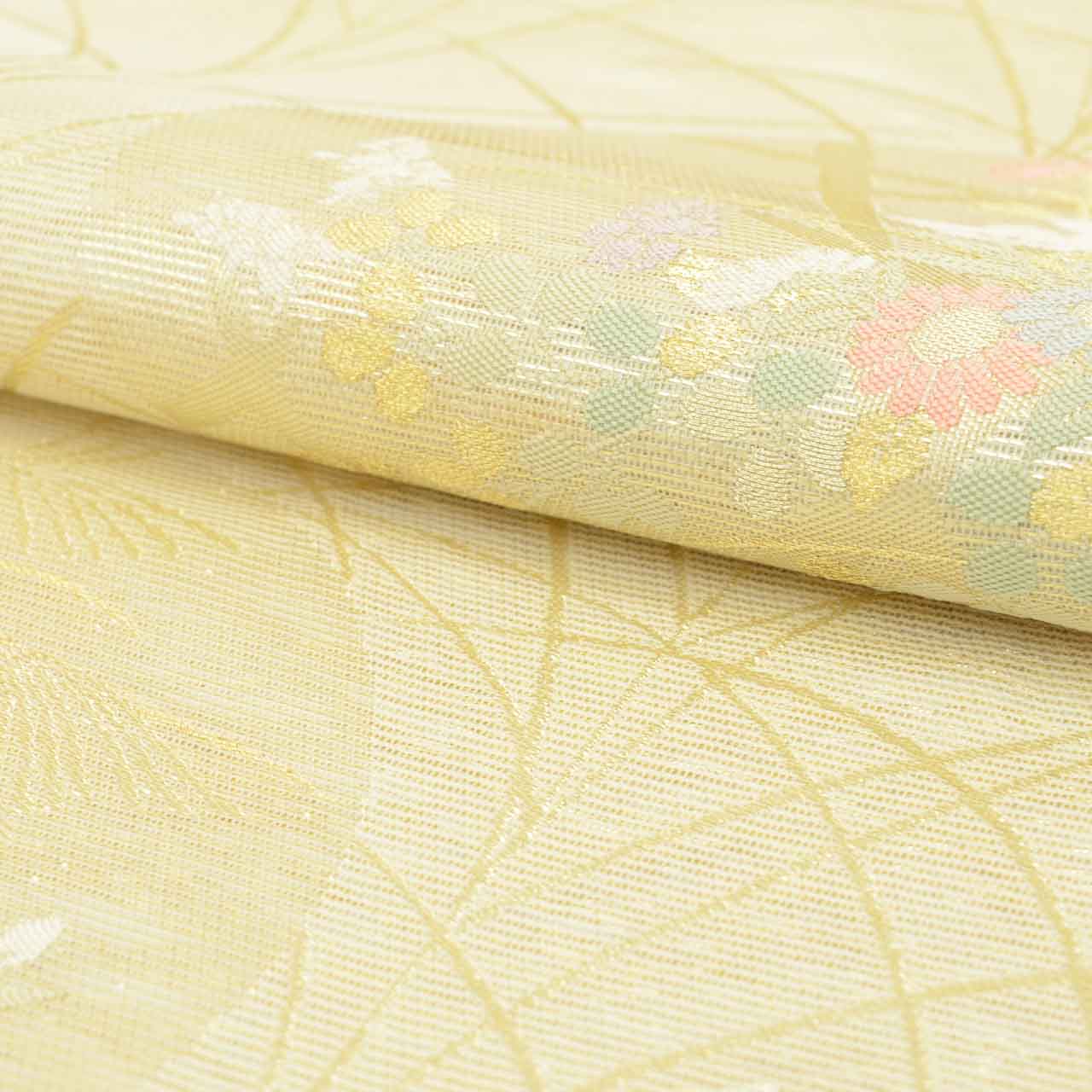 Vintage Japanese Obi | Summer Fukuro Obi | White Silk Sha | Shibagaki Floral | Gold Thread | Excellent | Sustainable | uu1593b