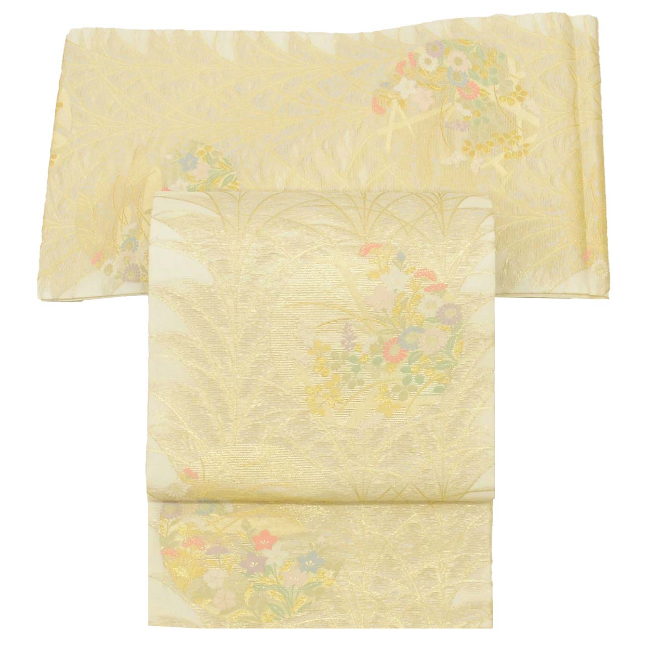Vintage Japanese Obi | Summer Fukuro Obi | White Silk Sha | Shibagaki Floral | Gold Thread | Excellent | Sustainable | uu1593b