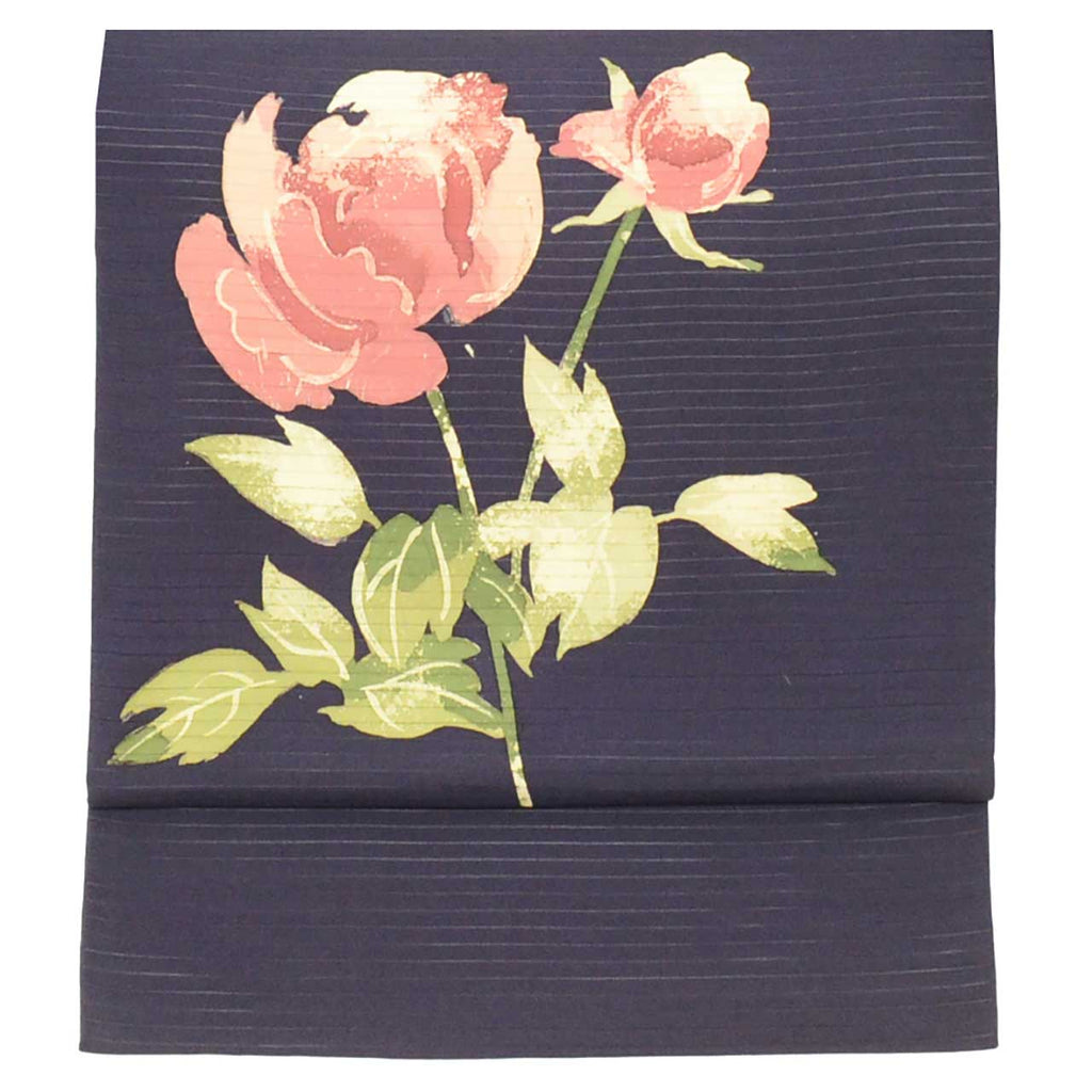 Vintage Japanese Obi | Summer Nagoya Obi | Purple Silk Ro | Floral | Dye-painted | Sustainable | uu1594b