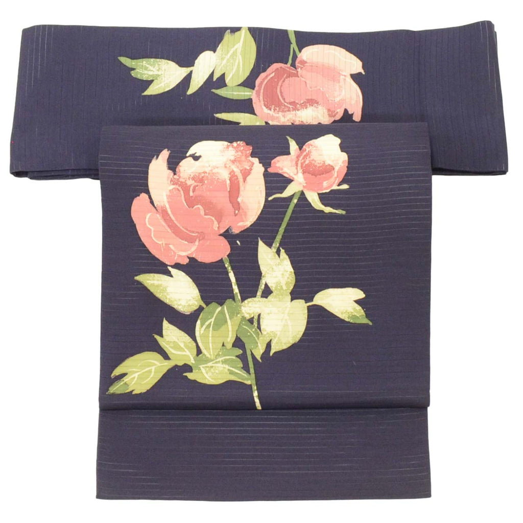 Vintage Japanese Obi | Summer Nagoya Obi | Purple Silk Ro | Floral | Dye-painted | Sustainable | uu1594b
