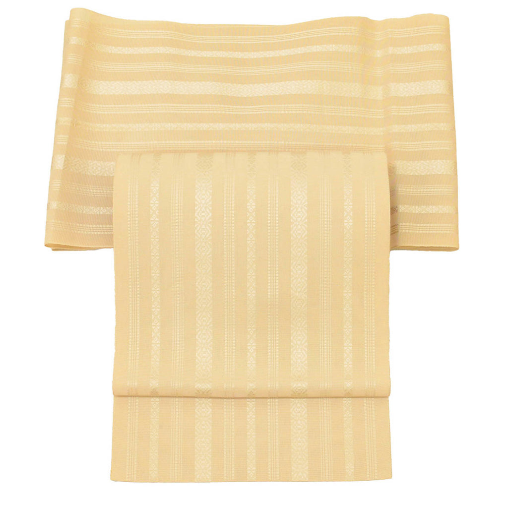 Vintage Japanese Obi | Summer Nagoya Obi | Beige Silk | Dokko Pattern | Hakata-ori Sha | Eight-sun | Sustainable | uu1596b