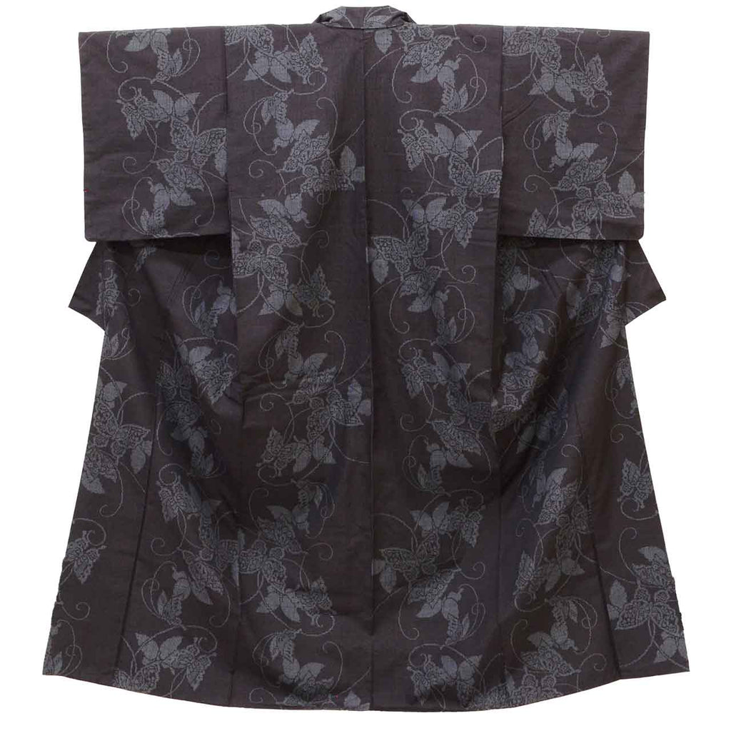 Vintage Japanese Kimono | Yuki Tsumugi | Navy Silk | Butterfly Tortoiseshell Kasuri | UNESCO Heritage | Size M-L | Sustainable | uu1602b