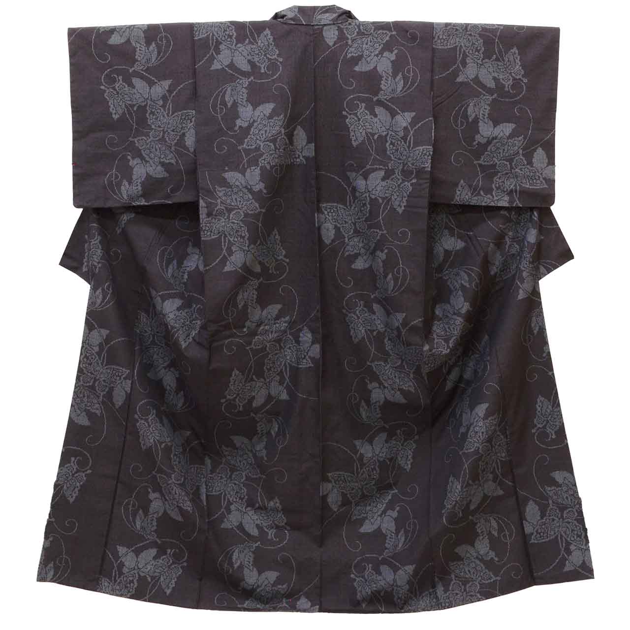 Vintage Japanese Kimono | Yuki Tsumugi | Navy Silk | Butterfly Tortoiseshell Kasuri | UNESCO Heritage | Size M-L | Sustainable | uu1602b