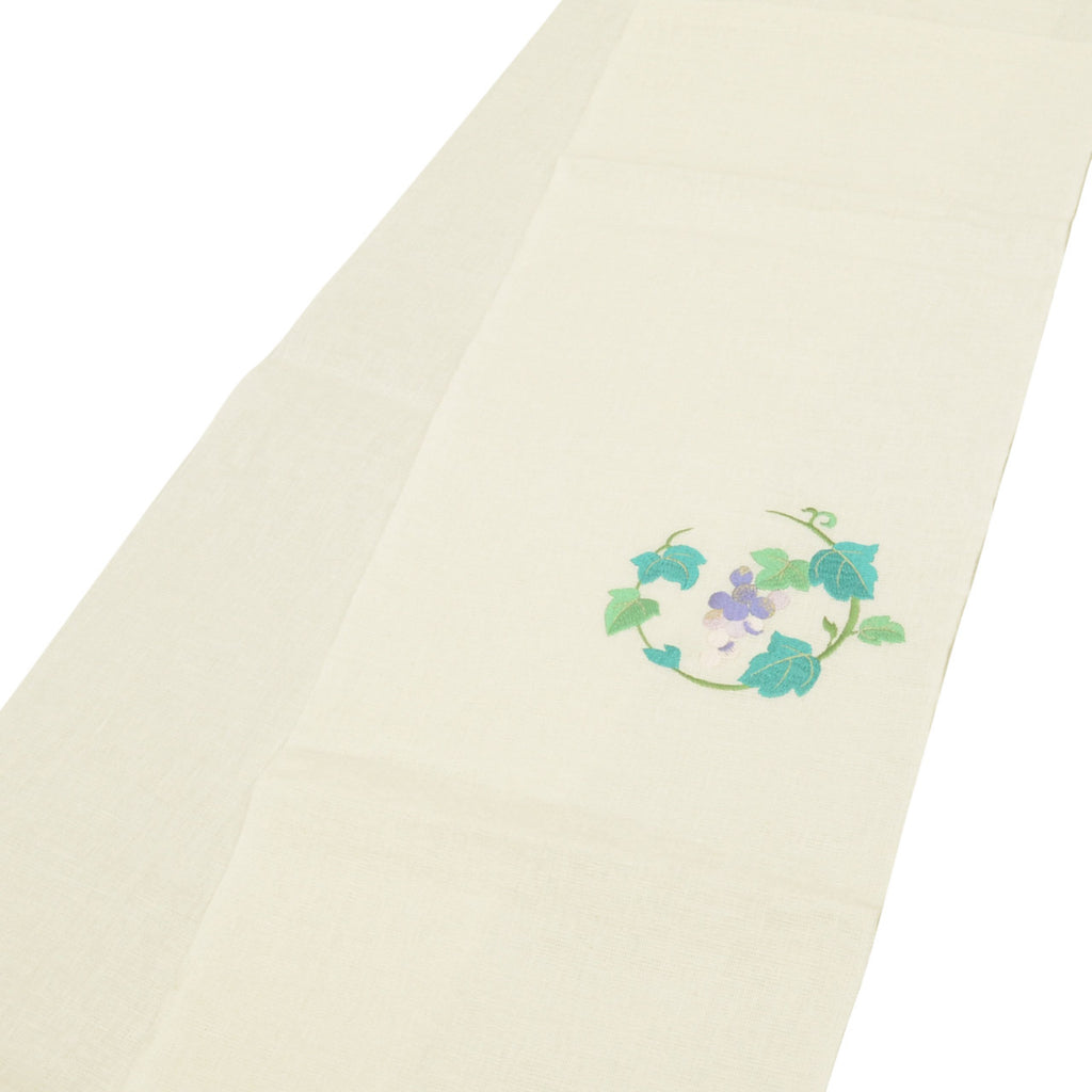 Vintage Japanese Obi | Nagoya Obi | Linen | Grape Pattern | Embroidery | Eight-sun | Casual | Sustainable | uu1613b