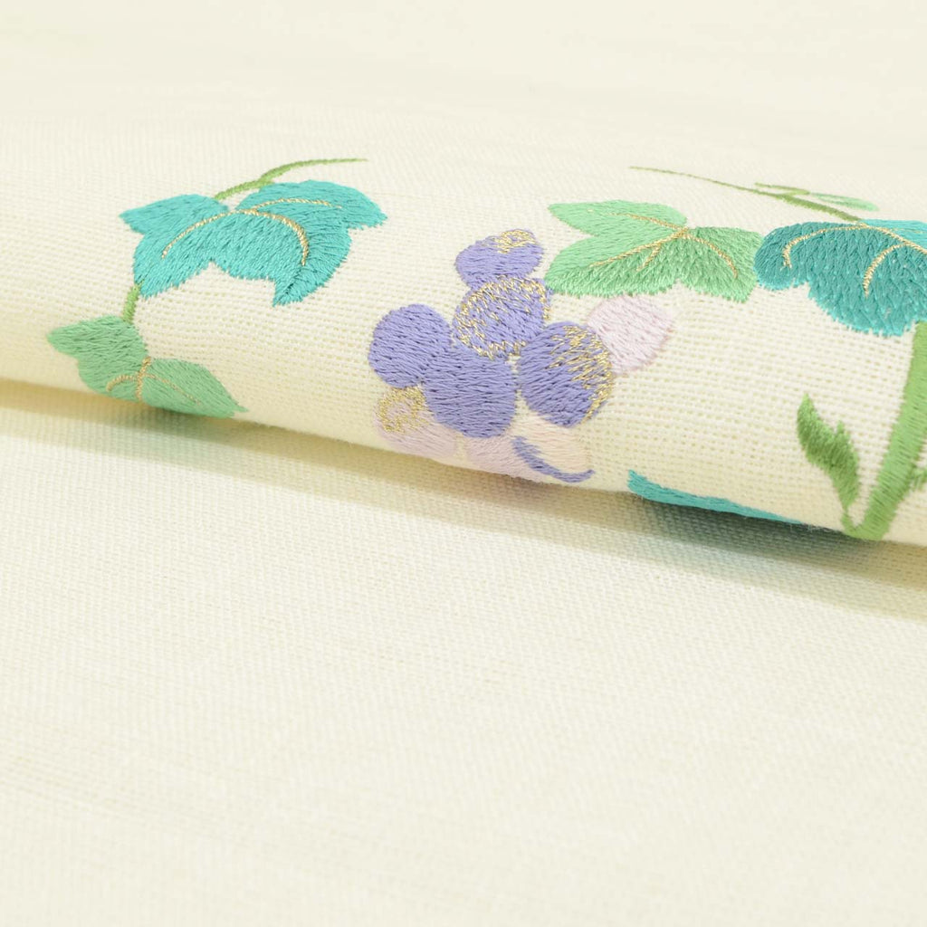 Vintage Japanese Obi | Nagoya Obi | Linen | Grape Pattern | Embroidery | Eight-sun | Casual | Sustainable | uu1613b