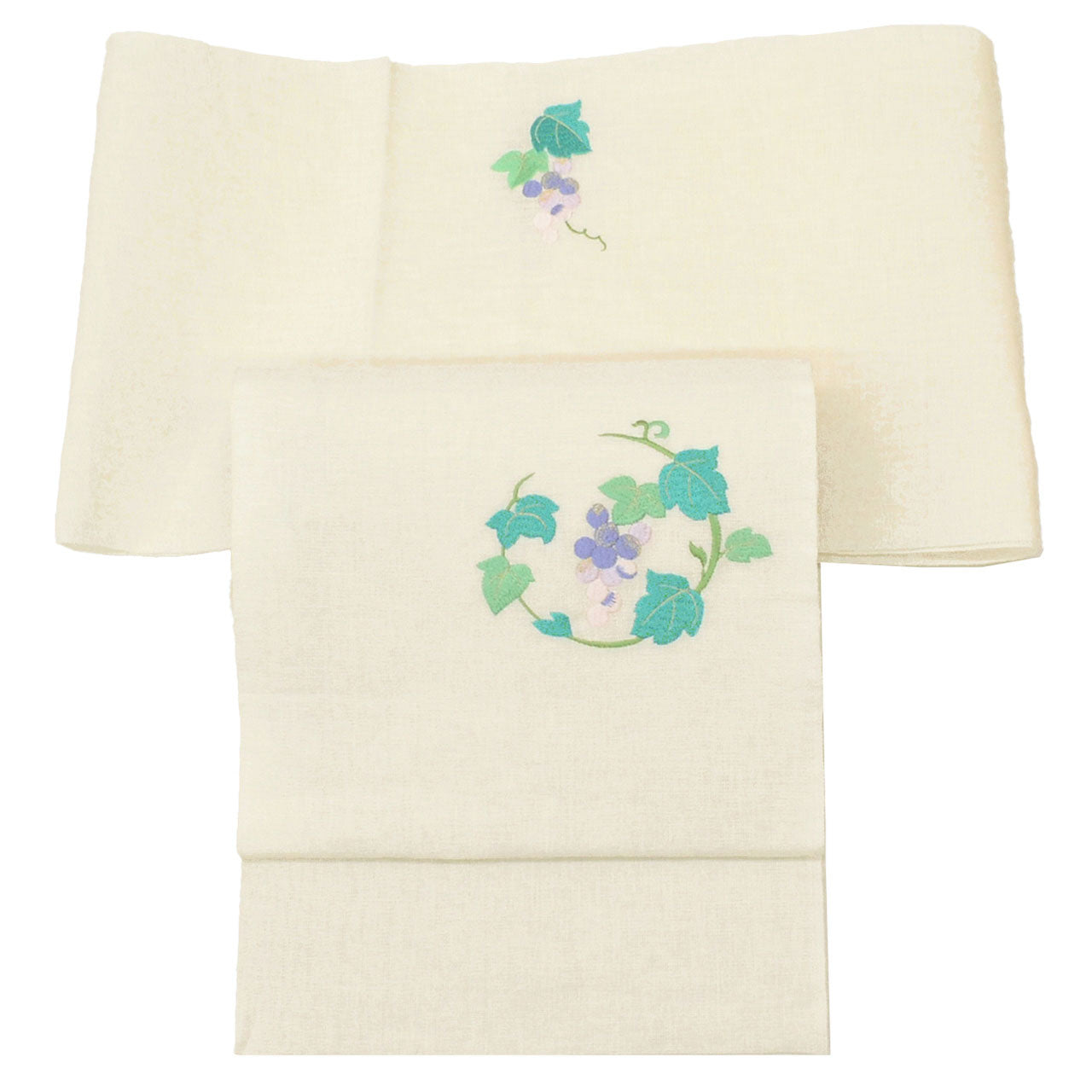 Vintage Japanese Obi | Nagoya Obi | Linen | Grape Pattern | Embroidery | Eight-sun | Casual | Sustainable | uu1613b