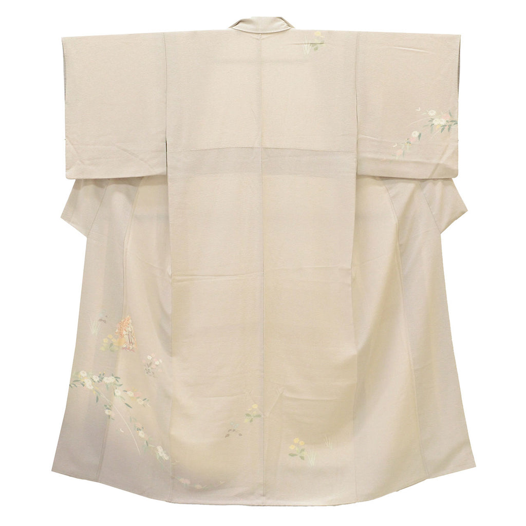 Vintage Japanese Kimono | Tsukesage | Gray Silk | Children Botanical | Kaga Yuzen | Petite Size S | Sustainable | uu1624b