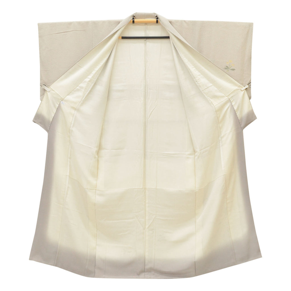 Vintage Japanese Kimono | Tsukesage | Gray Silk | Children Botanical | Kaga Yuzen | Petite Size S | Sustainable | uu1624b