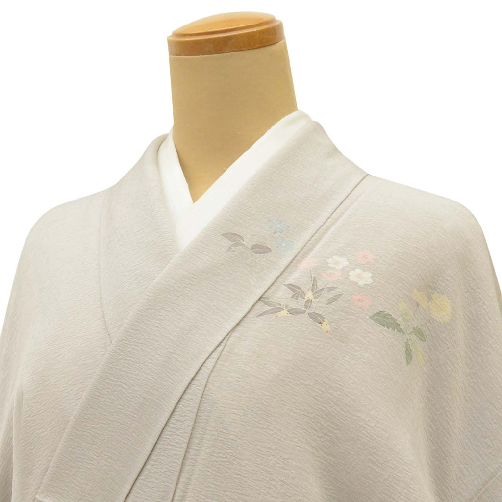 Vintage Japanese Kimono | Tsukesage | Gray Silk | Children Botanical | Kaga Yuzen | Petite Size S | Sustainable | uu1624b