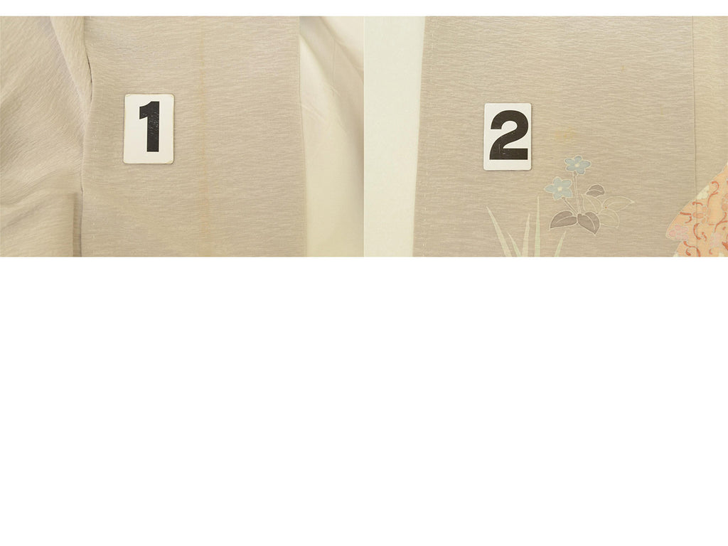 Vintage Japanese Kimono | Tsukesage | Gray Silk | Children Botanical | Kaga Yuzen | Petite Size S | Sustainable | uu1624b