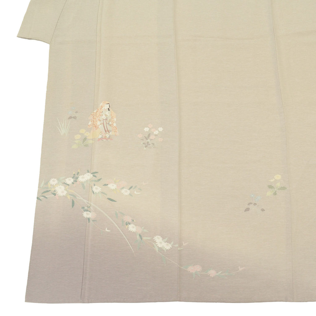 Vintage Japanese Kimono | Tsukesage | Gray Silk | Children Botanical | Kaga Yuzen | Petite Size S | Sustainable | uu1624b