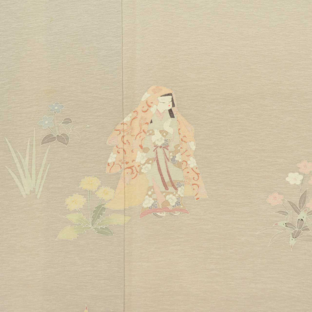 Vintage Japanese Kimono | Tsukesage | Gray Silk | Children Botanical | Kaga Yuzen | Petite Size S | Sustainable | uu1624b