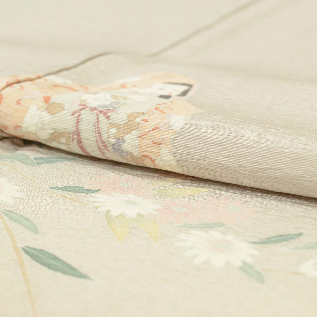 Vintage Japanese Kimono | Tsukesage | Gray Silk | Children Botanical | Kaga Yuzen | Petite Size S | Sustainable | uu1624b