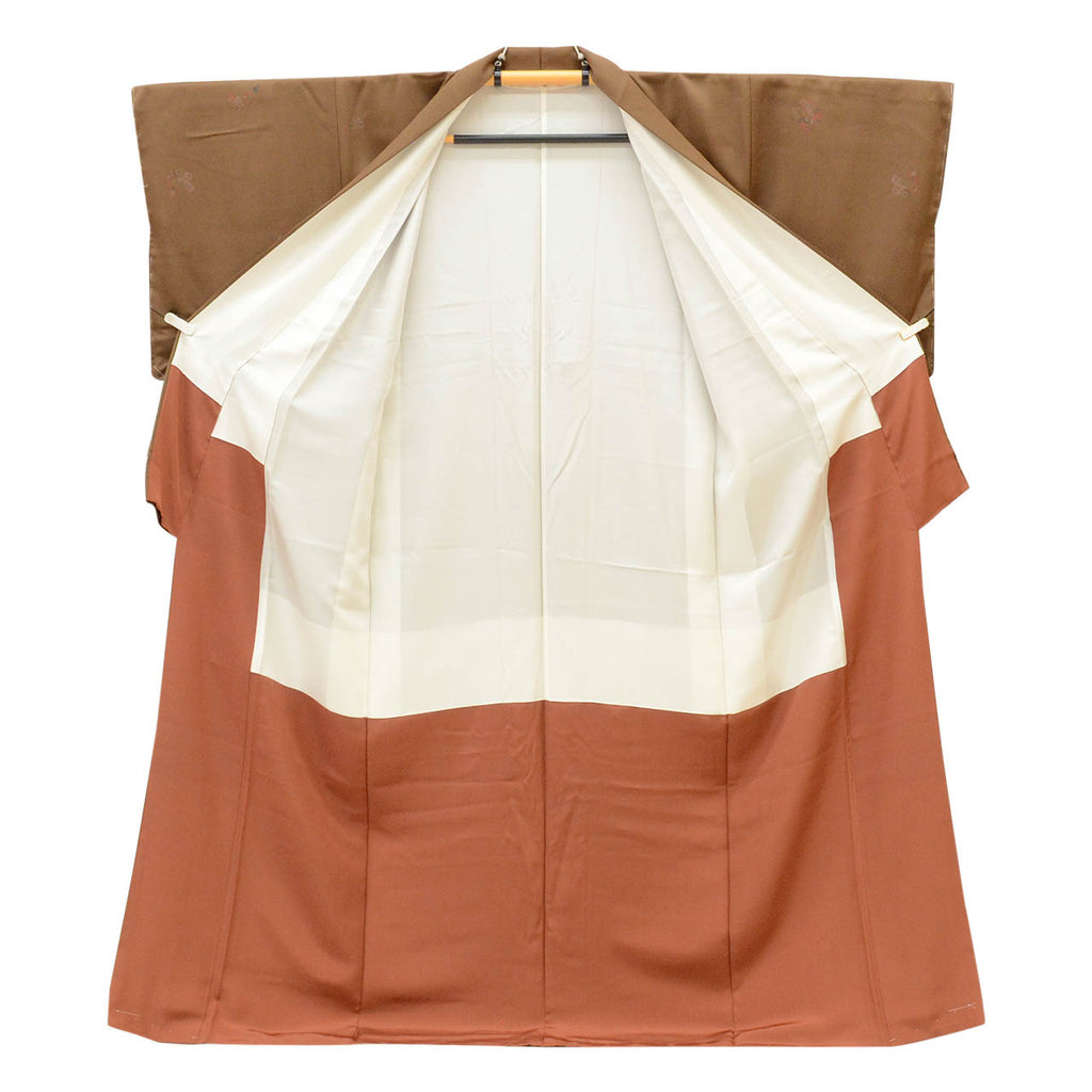 [Used] Recycled Kimono, Komon style, Pure Silk, Size L, Excellent Condition, Length 162.0cm (63.8in), Sleeve Length 64.7cm (25.5in), Lined, Ready-made, Beautiful Condition, Unused, Brown, Toy uu1625b 