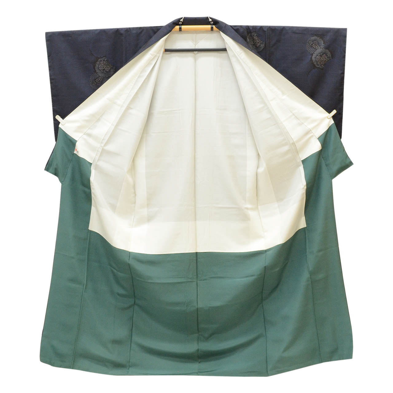 Vintage Japanese Kimono | Oshima Tsumugi | Navy Silk | Snow Circle Floral | 7-thread | Kata-su | Size L-L | Sustainable | uu1628b
