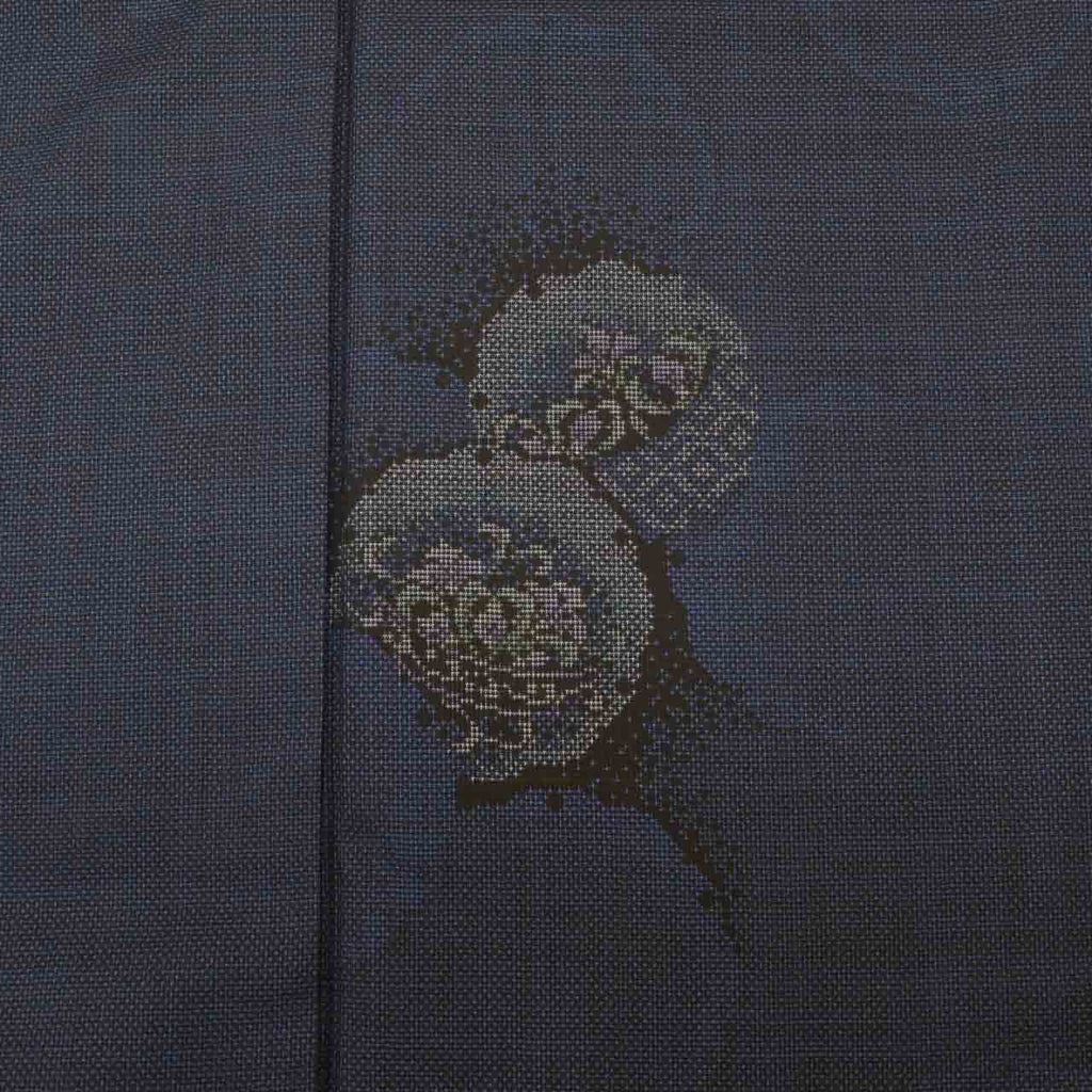 Vintage Japanese Kimono | Oshima Tsumugi | Navy Silk | Snow Circle Floral | 7-thread | Kata-su | Size L-L | Sustainable | uu1628b