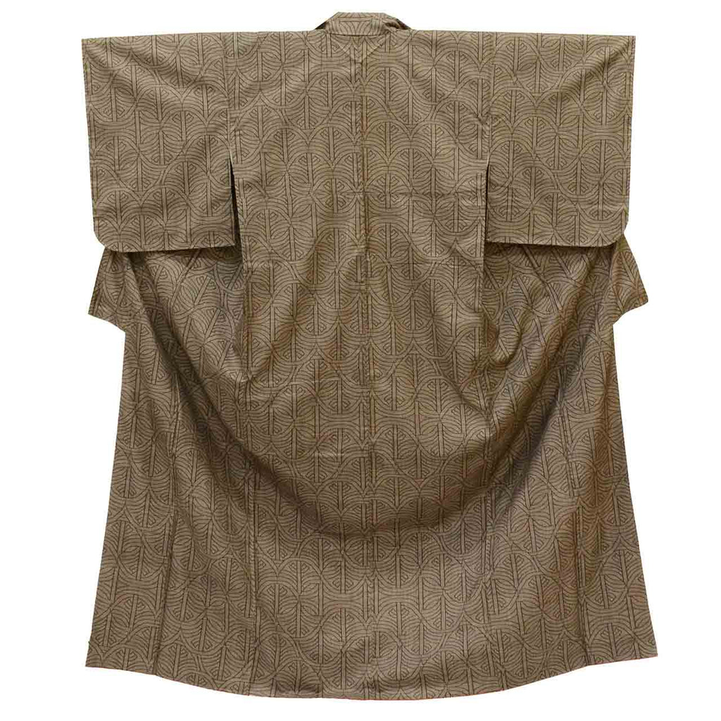 Vintage Japanese Kimono | Oshima Tsumugi | Brown Silk | Geometric | Mud-dyed | 9-thread | Kata-su | Unused | Size M | Sustainable | uu1632b