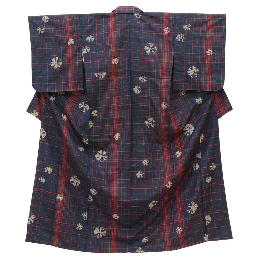 Vintage Japanese Kimono | Tsumugi | Navy Silk | Shibori Lattice Floral | Size M | Sustainable | uu1634b