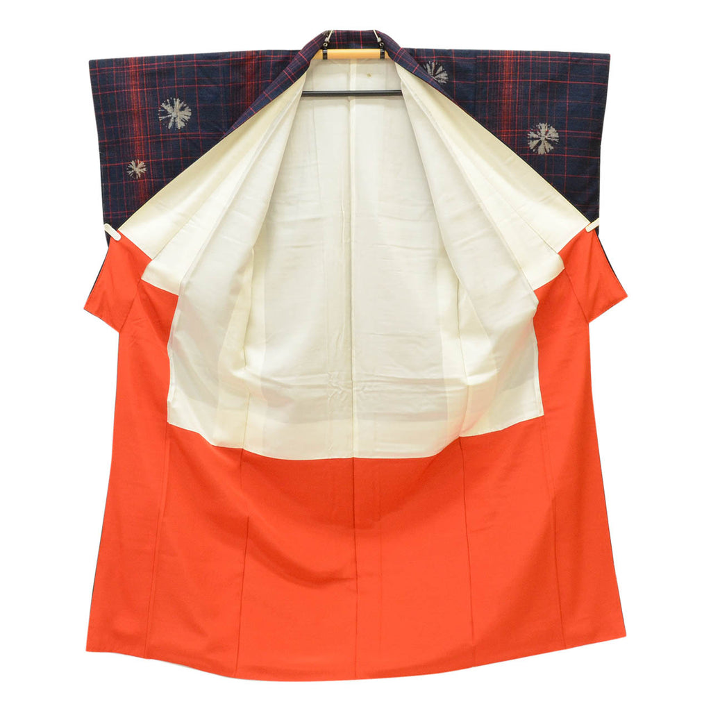 Vintage Japanese Kimono | Tsumugi | Navy Silk | Shibori Lattice Floral | Size M | Sustainable | uu1634b