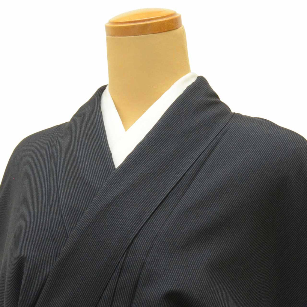 Vintage Japanese Kimono | Tsumugi | Navy Silk | Stripe Pattern | Size L | Sustainable | uu1651b