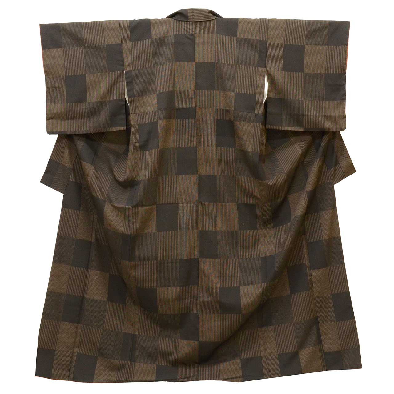 Vintage Japanese Kimono | Shiozawa Tsumugi | Brown Silk | Ichimatsu Checkerboard | Size L-L | Sustainable | uu1654b