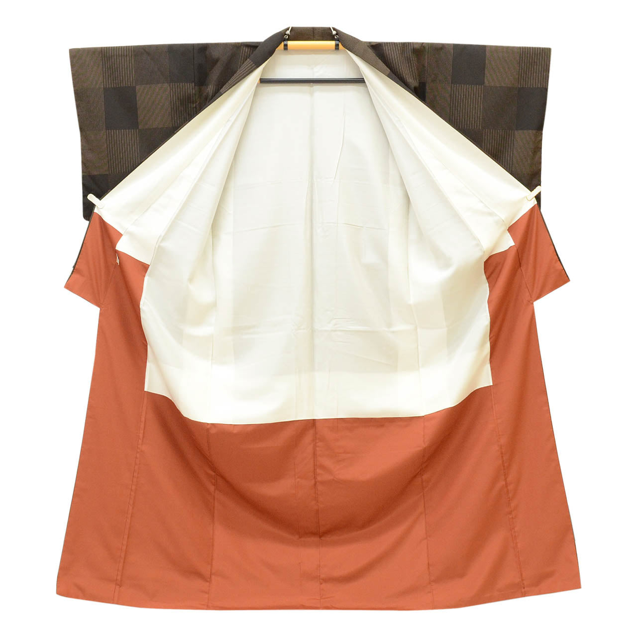 Vintage Japanese Kimono | Shiozawa Tsumugi | Brown Silk | Ichimatsu Checkerboard | Size L-L | Sustainable | uu1654b