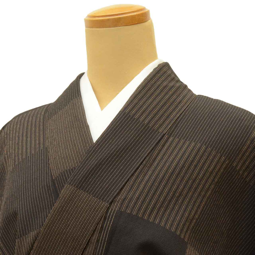 Vintage Japanese Kimono | Shiozawa Tsumugi | Brown Silk | Ichimatsu Checkerboard | Size L-L | Sustainable | uu1654b