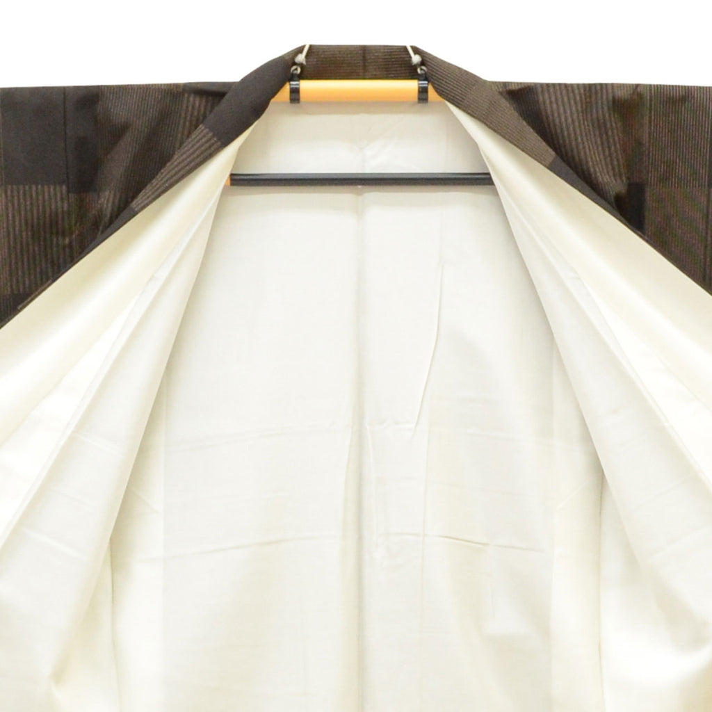 Vintage Japanese Kimono | Shiozawa Tsumugi | Brown Silk | Ichimatsu Checkerboard | Size L-L | Sustainable | uu1654b