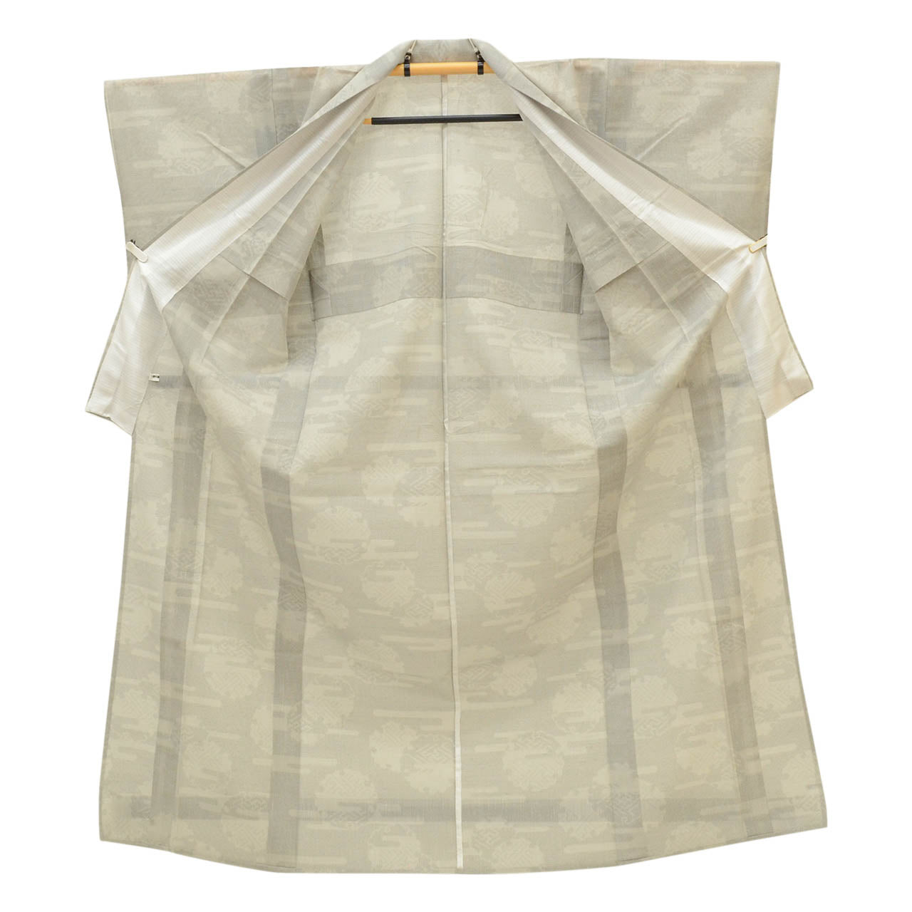 Vintage Japanese Kimono | Summer Yuki Tsumugi | Gray Silk Linen | Snow Circle Igasuri | Excellent | Size L-L | Sustainable | uu1658b