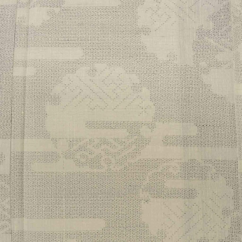 Vintage Japanese Kimono | Summer Yuki Tsumugi | Gray Silk Linen | Snow Circle Igasuri | Excellent | Size L-L | Sustainable | uu1658b