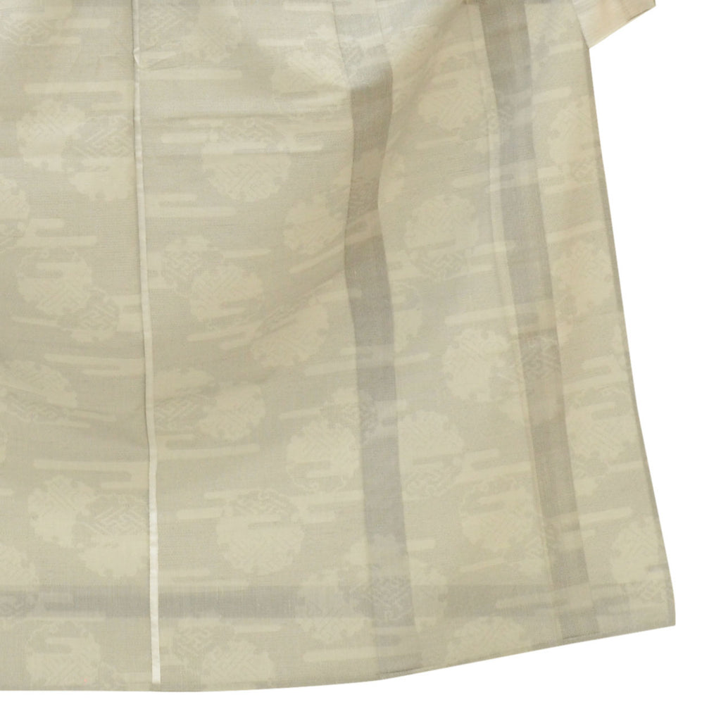 Vintage Japanese Kimono | Summer Yuki Tsumugi | Gray Silk Linen | Snow Circle Igasuri | Excellent | Size L-L | Sustainable | uu1658b