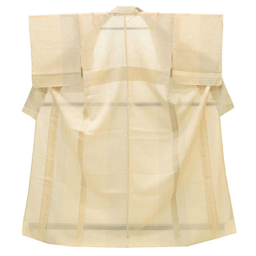 Vintage Japanese Kimono | Summer Akashi-chijimi | Beige Silk | Hemp Leaf | Certified | Excellent | Size L-L | Sustainable | uu1659b