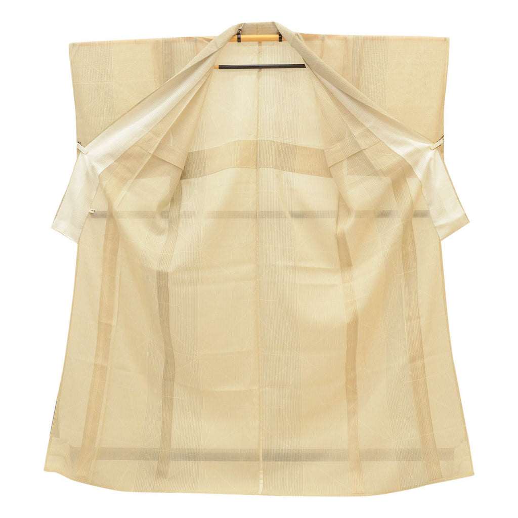 Vintage Japanese Kimono | Summer Akashi-chijimi | Beige Silk | Hemp Leaf | Certified | Excellent | Size L-L | Sustainable | uu1659b