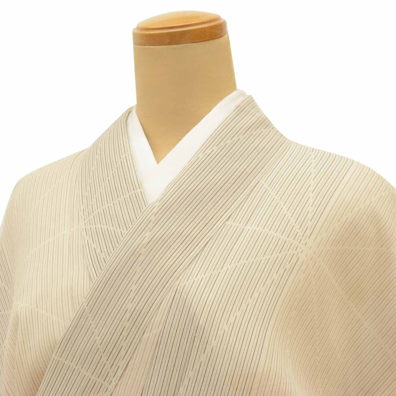 Vintage Japanese Kimono | Summer Akashi-chijimi | Beige Silk | Hemp Leaf | Certified | Excellent | Size L-L | Sustainable | uu1659b