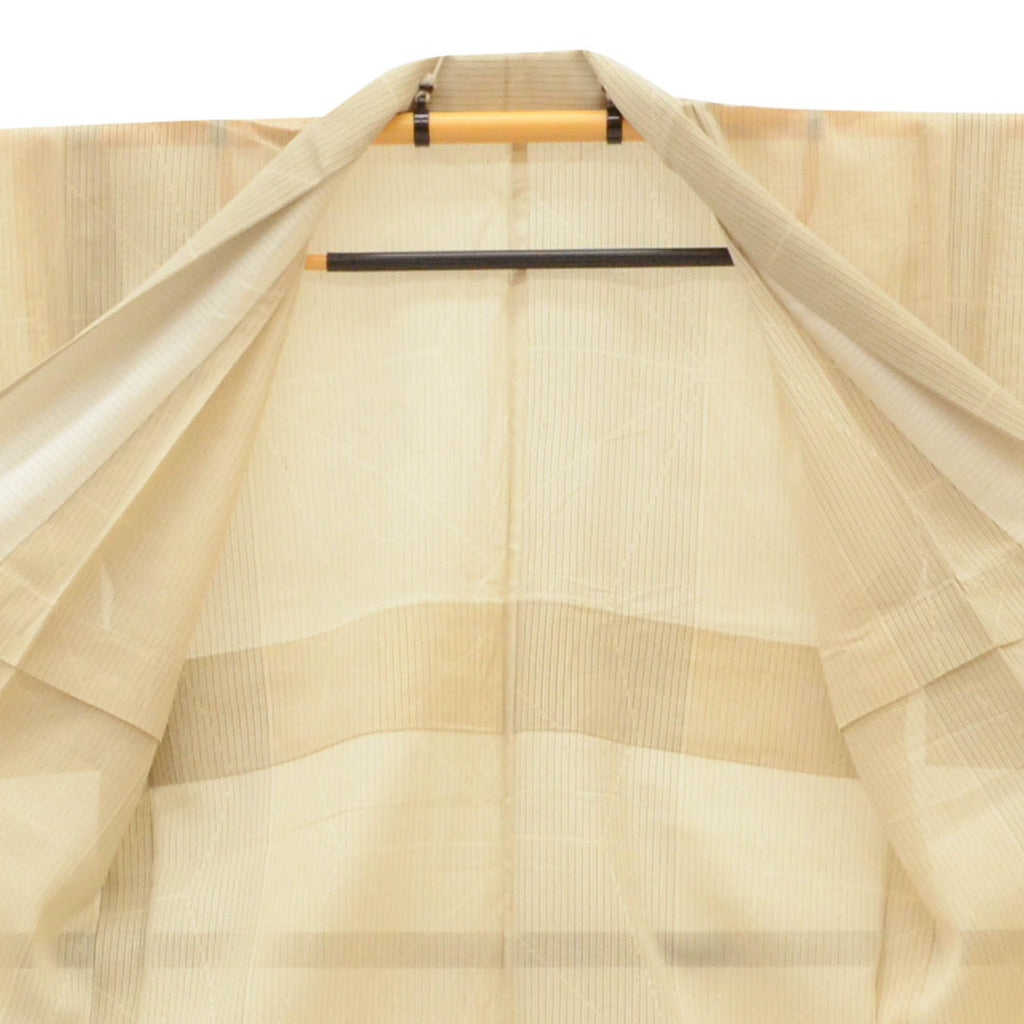 Vintage Japanese Kimono | Summer Akashi-chijimi | Beige Silk | Hemp Leaf | Certified | Excellent | Size L-L | Sustainable | uu1659b