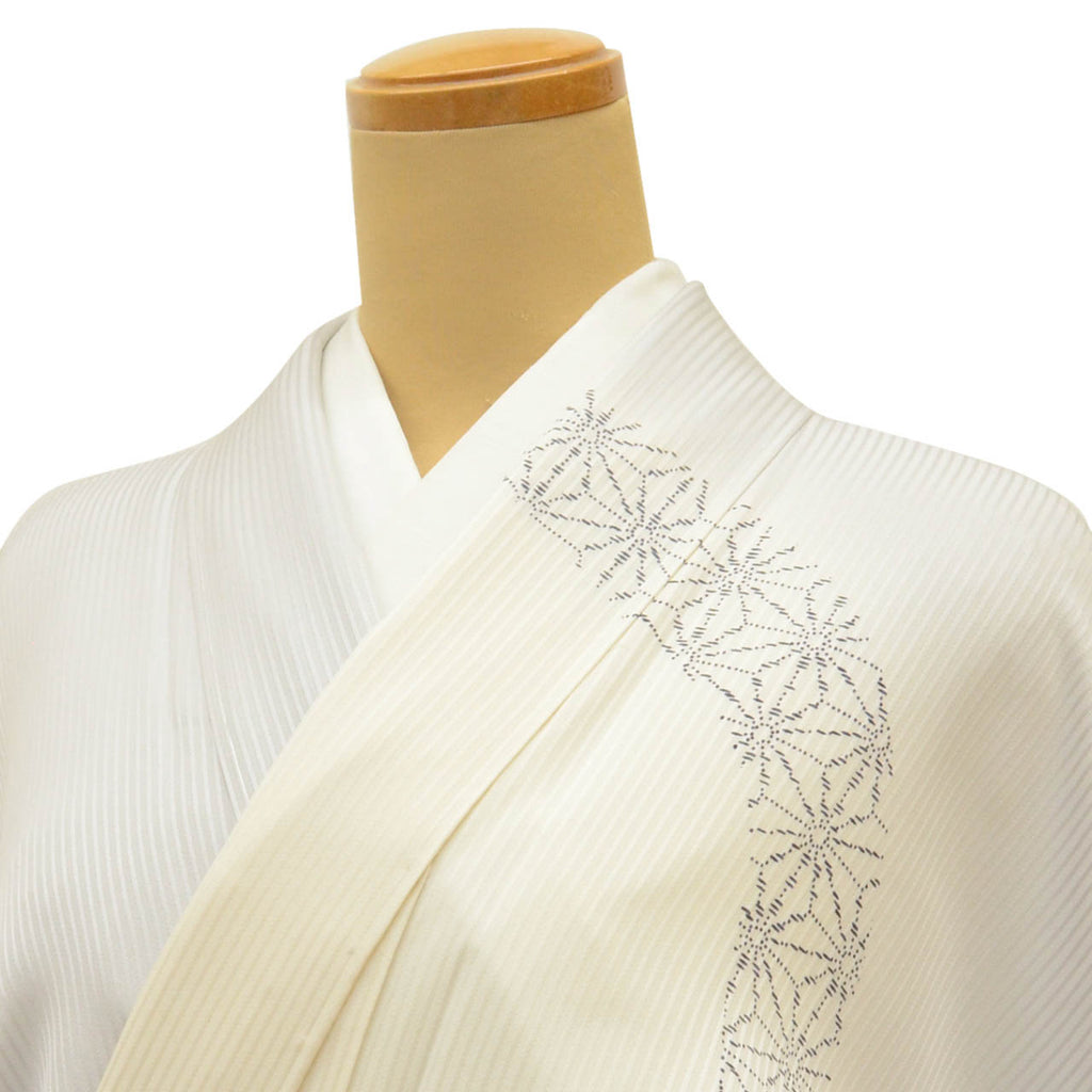 [Used] Recycled Kimono, Visiting Kimono, Pure Silk, Size M, Excellent Condition, Length 160cm, Sleeve Length 64.8cm, Lined, Ready-made, Beautiful Condition, Unused, Tango Chirimen Silk, Gold Leaf, Gray, Hemp Leaf Pattern, Reused uu1661b 