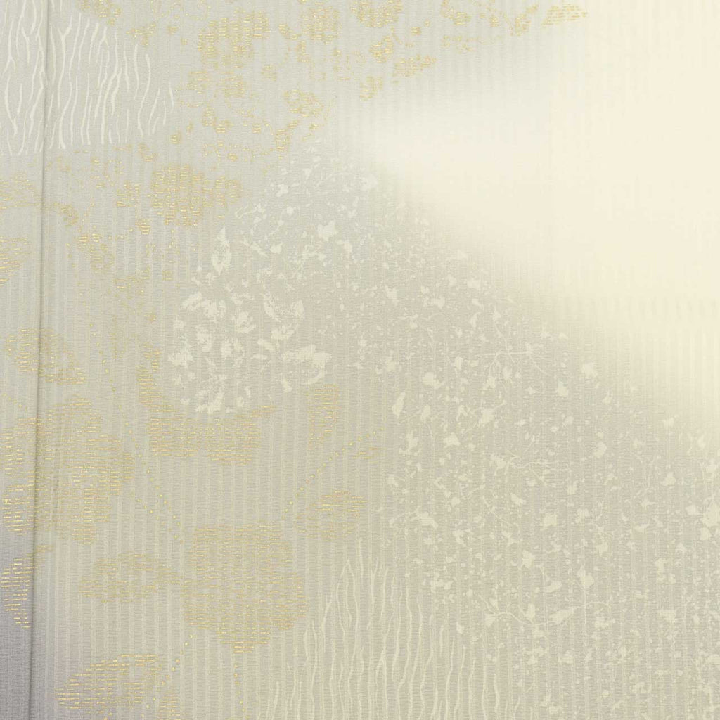 [Used] Recycled Kimono, Visiting Kimono, Pure Silk, Size M, Excellent Condition, Length 160cm, Sleeve Length 64.8cm, Lined, Ready-made, Beautiful Condition, Unused, Tango Chirimen Silk, Gold Leaf, Gray, Hemp Leaf Pattern, Reused uu1661b 