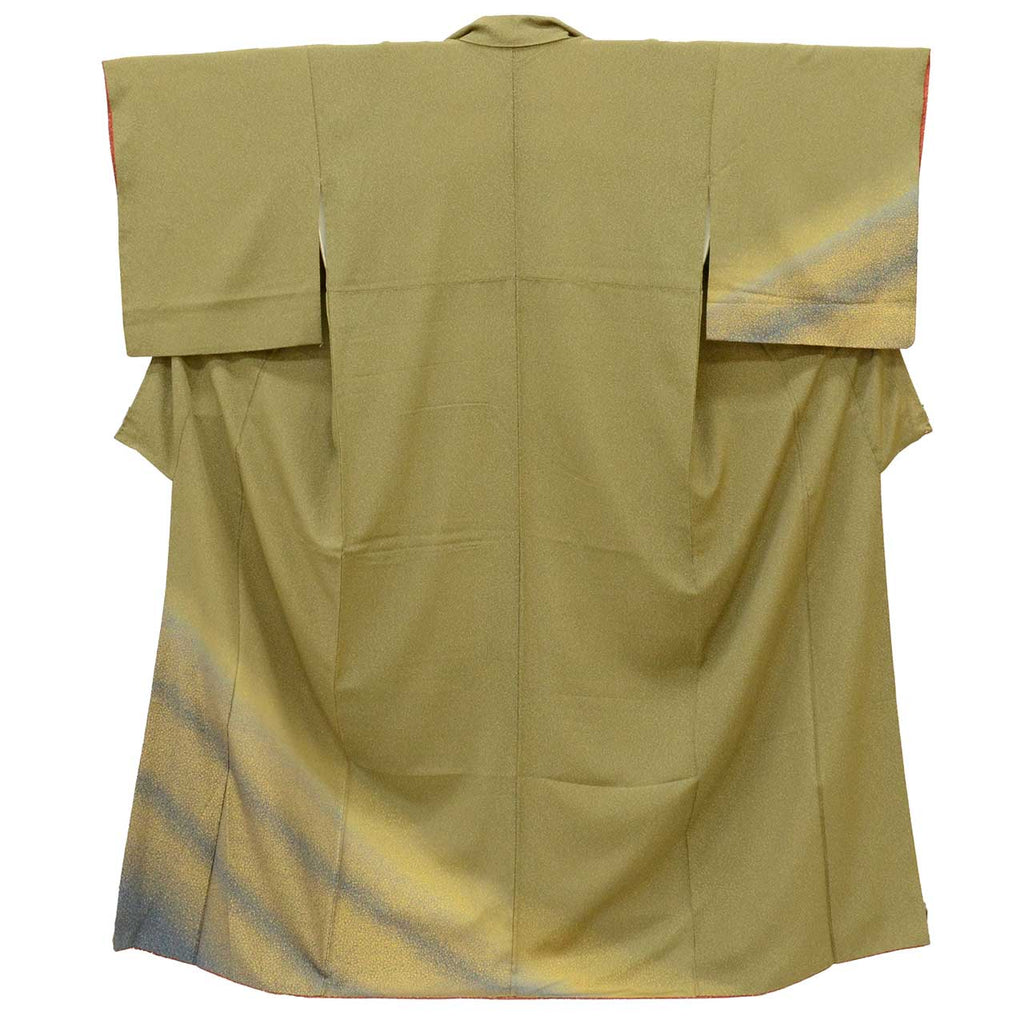 [Used] Recycled Kimono, Visiting Kimono, Pure Silk, Size M, Good Condition, Length 160.5cm (63.2in), Sleeve Length 65.8cm (25.9in), Lined, Ready-made, Gold Embroidery, Green, Large and Small Arare Pattern, Reused uu1662b 