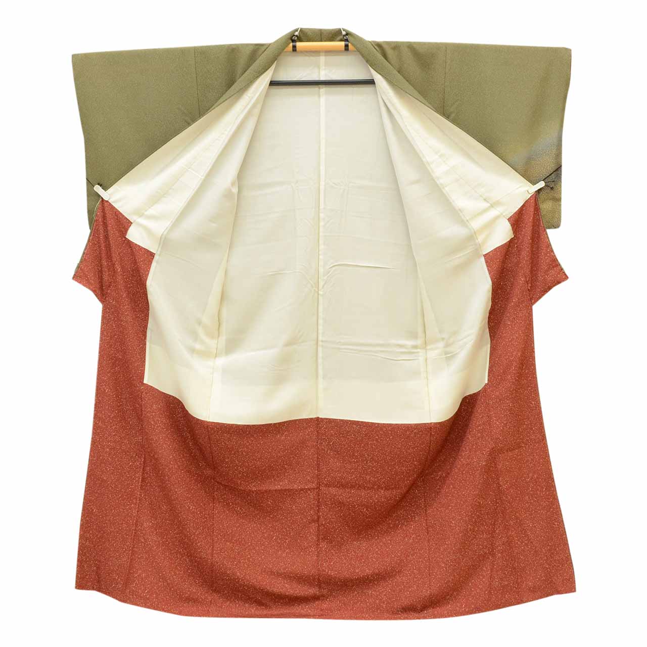 [Used] Recycled Kimono, Visiting Kimono, Pure Silk, Size M, Good Condition, Length 160.5cm (63.2in), Sleeve Length 65.8cm (25.9in), Lined, Ready-made, Gold Embroidery, Green, Large and Small Arare Pattern, Reused uu1662b 